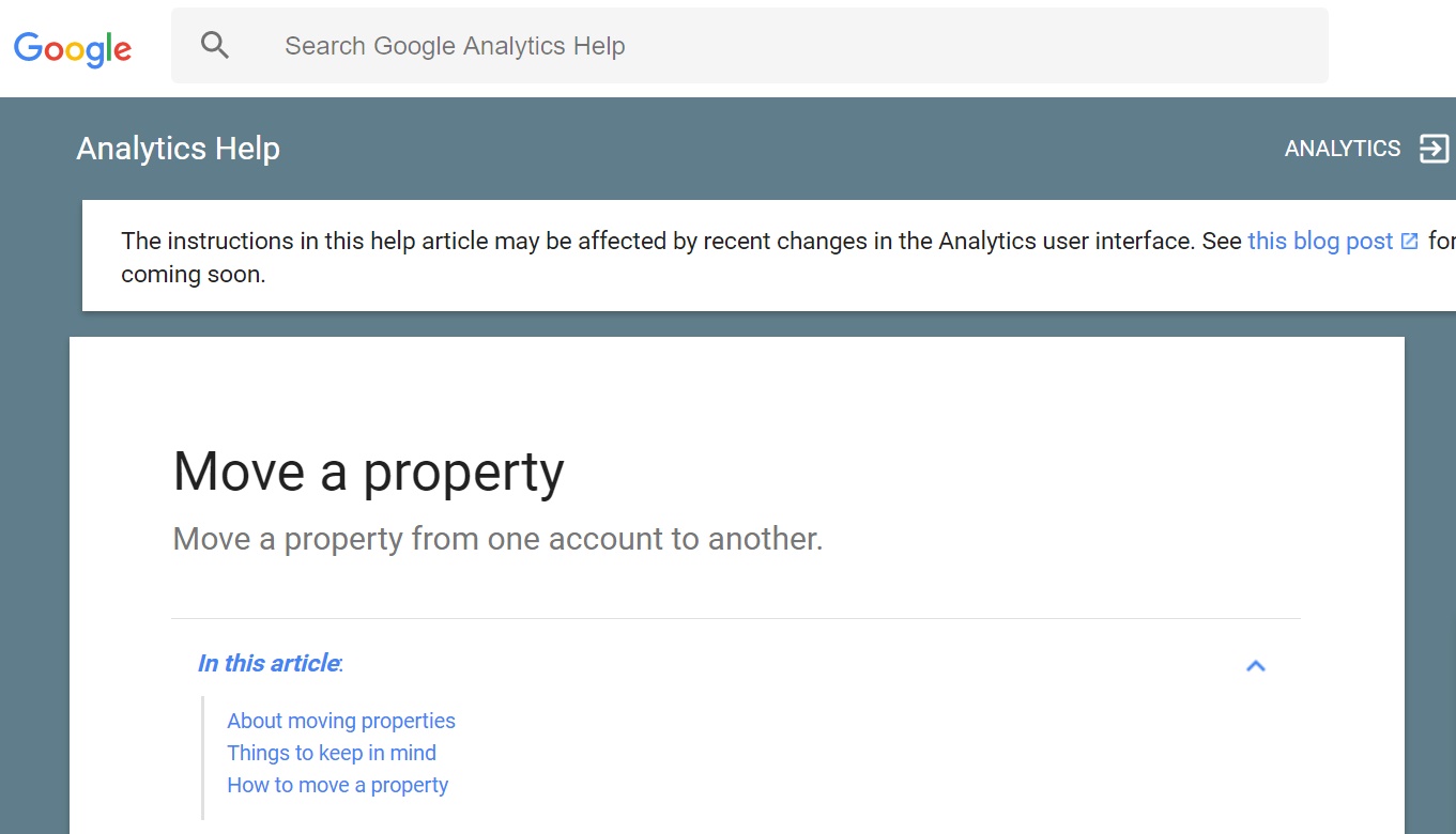 how to move the google analytics property