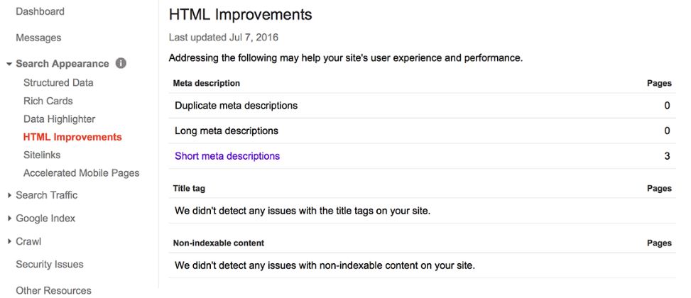 html improvements gsc