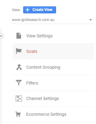 GA goals location in admin setting